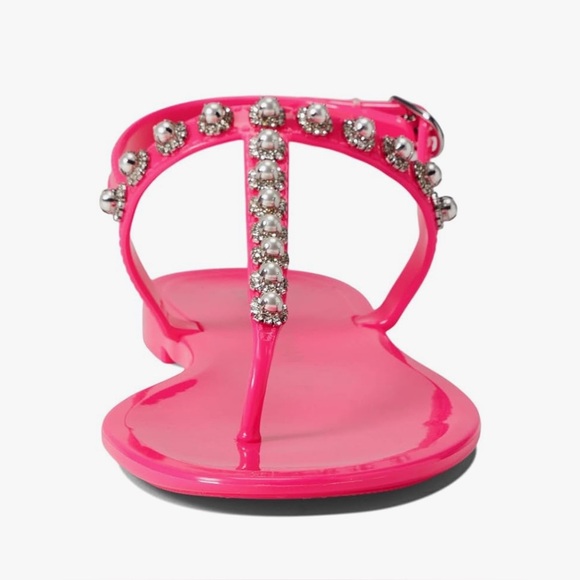 NEW*Stuart Weitzman Goldie Pearl Crystal Jelly Thong Sandals ~Sz:6~in Neon Pink - Picture 1 of 15